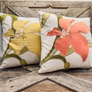 Set of 2-Crate & Barrel-Aria Collection Floral Pillows-Covers & Inserts-12”x12”